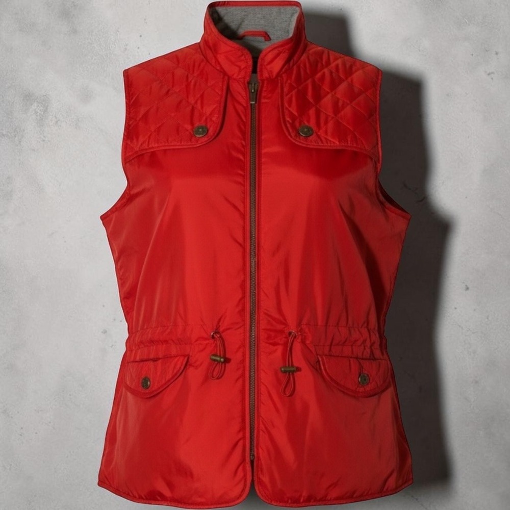Brooks Brothers 346 Womens Quilted Puffer Vest Red Size 12 Full Zip Stand Collar